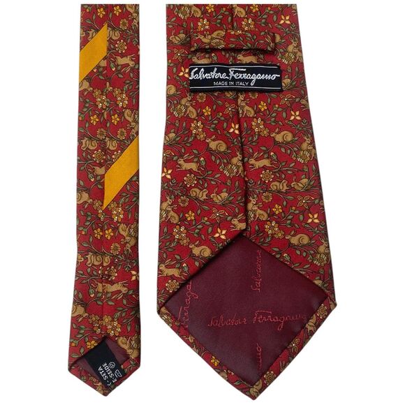 Salvatore Ferragamo 100% Silk Tie Bunny & Floral Novelty Print Made in Italy 57” - Picture 7 of 14